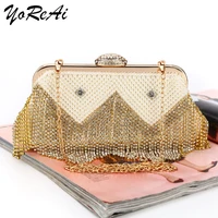 yoreai womens wedding clutch bag luxury rhinestone tassel handbag banquet gold chain party evening pearl bags shoulder purse