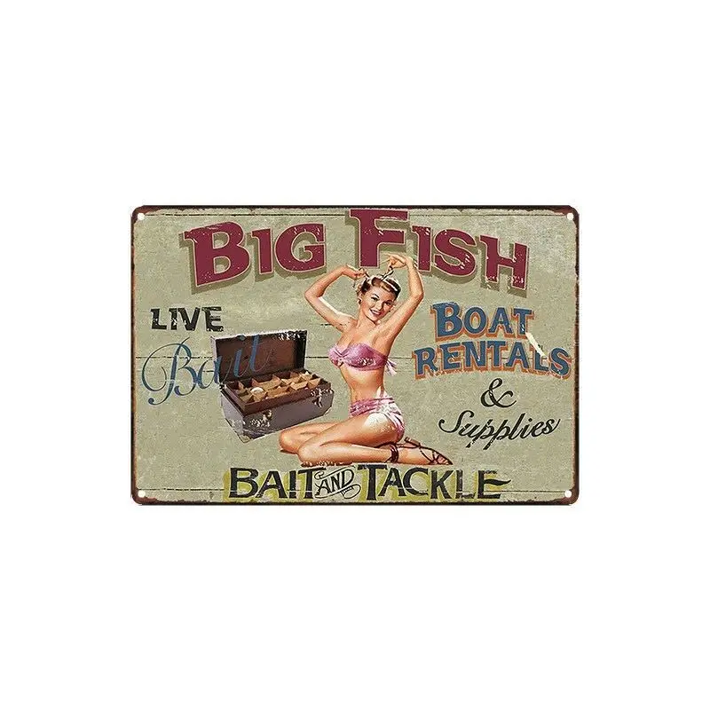 

Metal Tin Sign big fish bait and tackle Decor Bar Pub Home Vintage Retro Poster