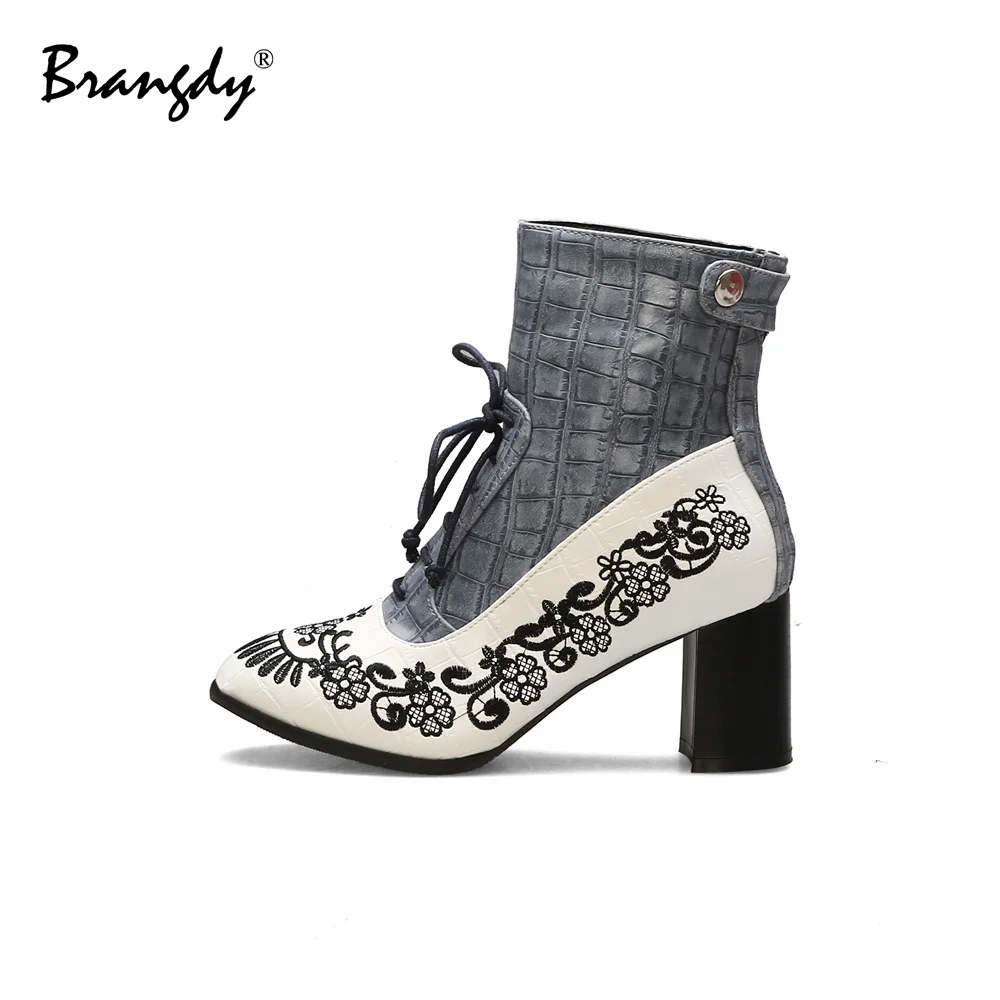 Женские ботинки из искусственной кожи ботильоны с круглым носком на молнии