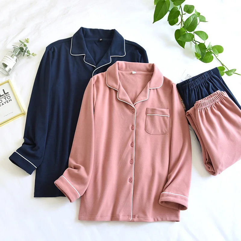 

2PCS Couple Thick Velvet Pajamas Set Autumn And Winter Sleepwear Slong Sleep Trouser Suit For Women Female Home Wear Service