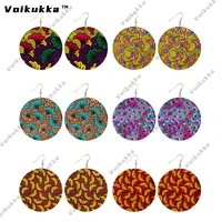 voikukka jewelry mixed 6 pairs sale circle pendant wooden both sides print fabric pattern dangle earrings for women accessories