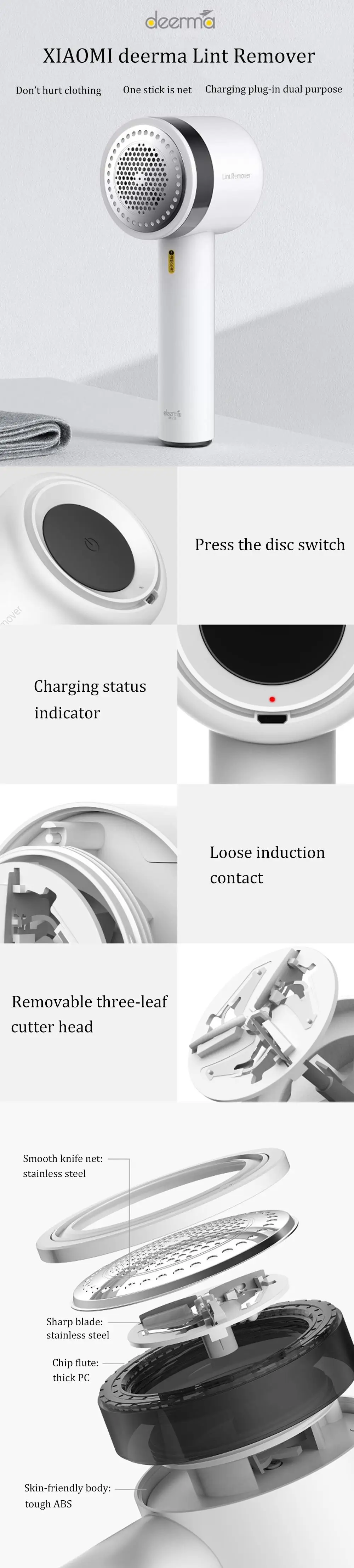 Xiaomi mijia Deerma переносное средство для удаления ворса аппарат для удаления катышков свитер удаления 7000р/мин триммер с двигателем скрытый липкий бигуди-липучки