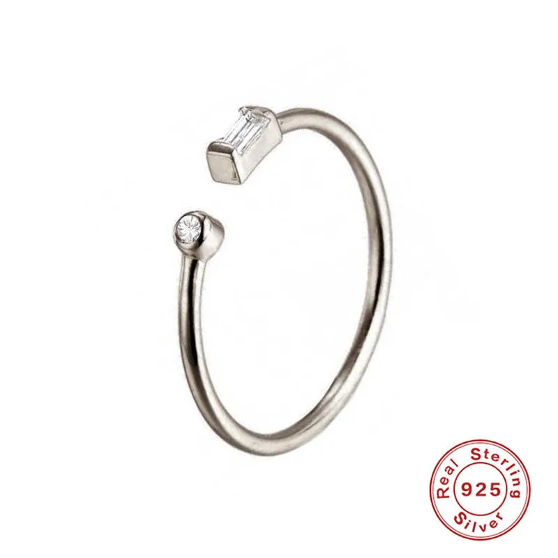 Серебристый ROMAD Dainty браслет с кристаллами циркония обручальное кольцо из стерлингового серебра 925 тонкие кольца для женщин регулируемое кольцо золотого цвета R50 - Цвет основного камня: Серебристый