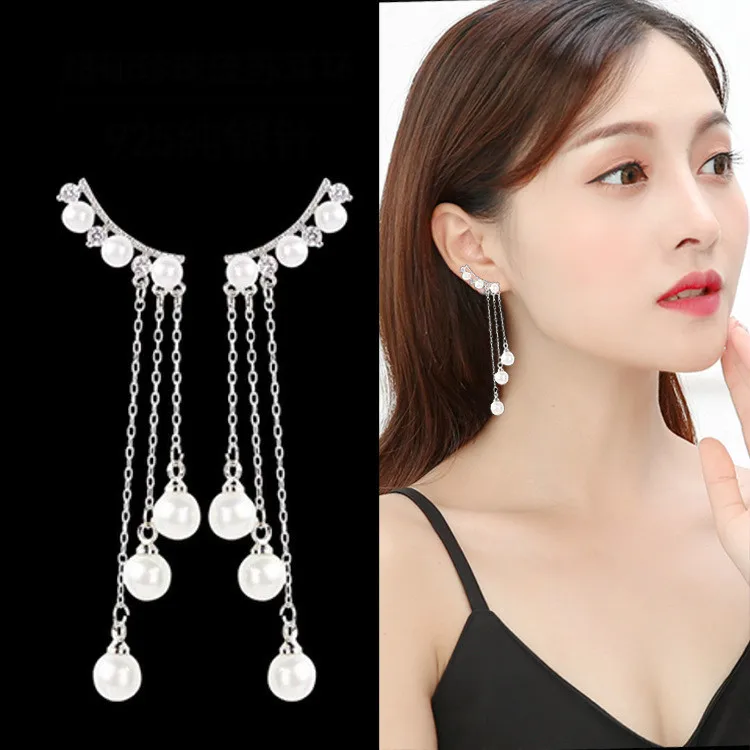 Корейский темперамент длинный кулон простой жемчужный кристалл серьги личности