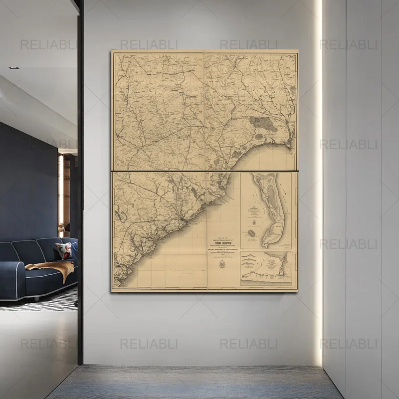 Рисунок винтажной старой карты Северная Каролина и Джорджия фотография