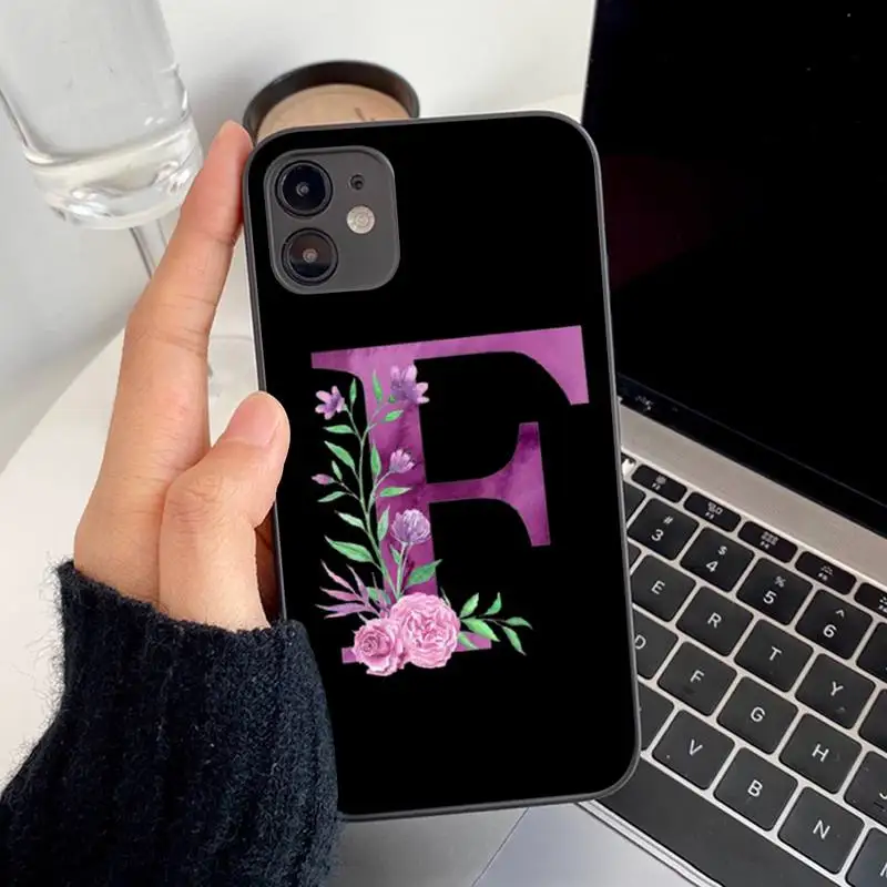 

Custom name Letter Monogram Black Phone Case for iPhone 8 7 6S Plus X 5S SE 2020 XR 11 12 mini pro XS MAX