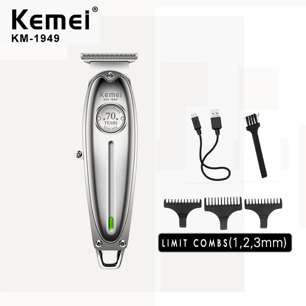 

Kemei Km-1949 Professional Hair Clipper All Metal Men Usb Electric Cordless Hair Trimmer T-Blade Carving Bald Head Hair Cuting M