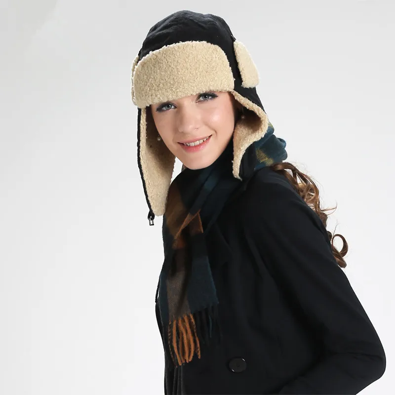 Bomber Hat Женская Мужская зимняя шапка унисекс с ушками для женщин теплые ушные щитки Кепка ветрозащитная Толстая клетчатая русская ушанка шапка