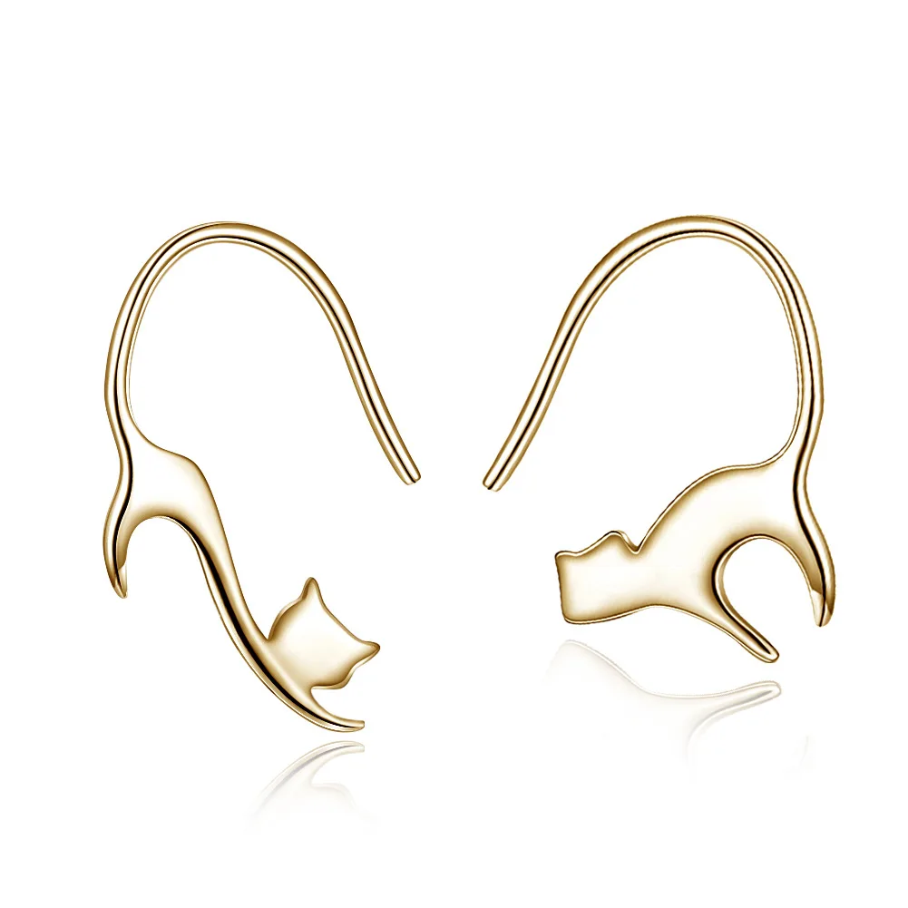 

One Pair Female Simple Sterling Silver S925 Ears Clip Sweet Cute Cat Ear Ornaments Animal Woman Earring