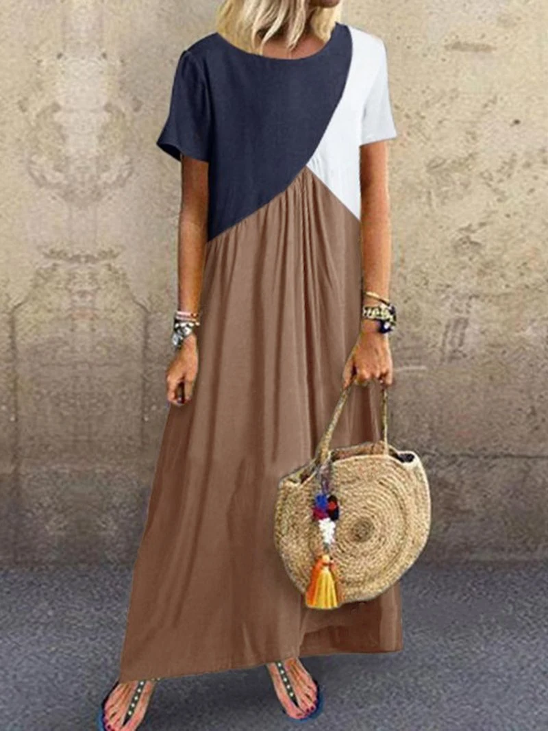 Женское длинное платье с коротким рукавом мешковатое Платье макси