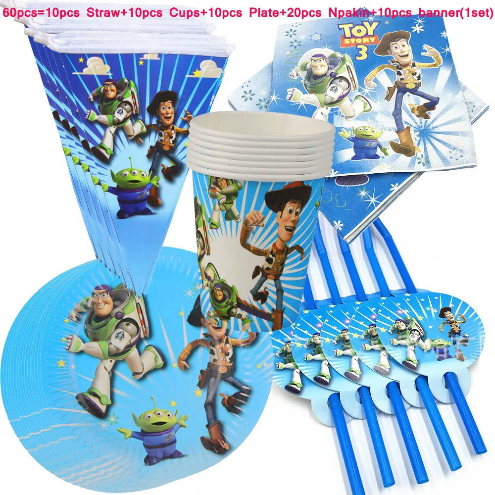 60 шт./лот с днем рождения детский праздник баннер чашка тарелка украшение для