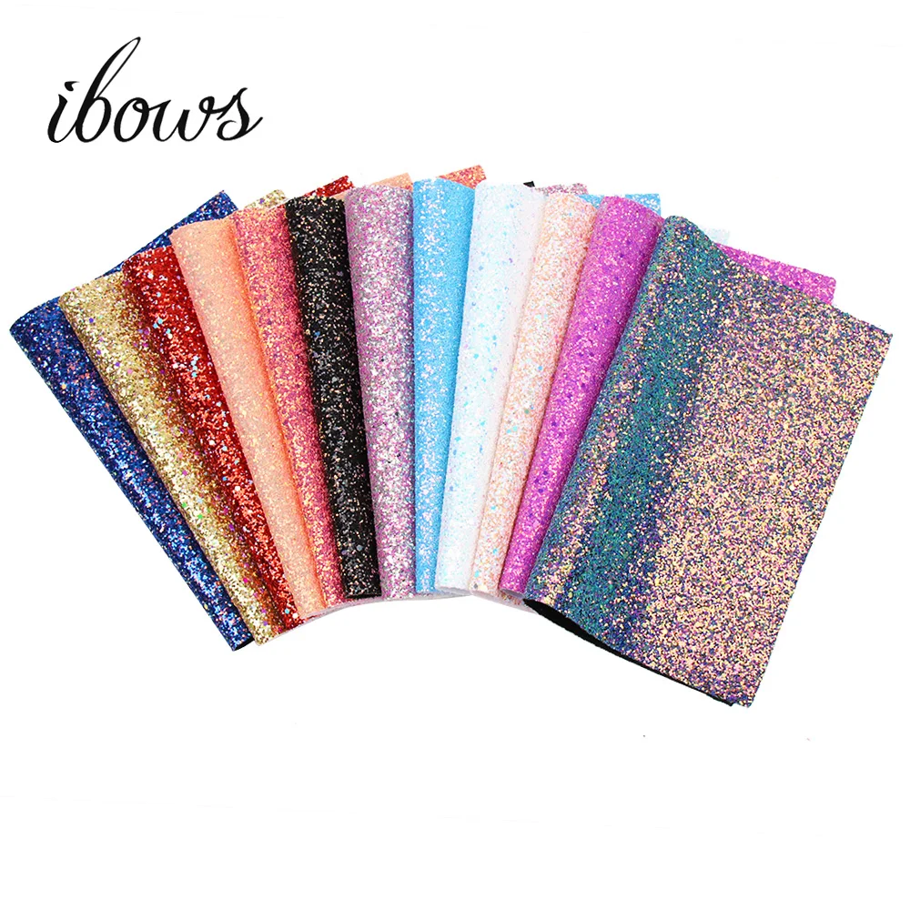 

IBOWS 22CM*30CM Glitter Synthetic Leather Fabric Chunky Glitter Fabric Party Wedding Decorations For DIY Hairbows Bags Materials