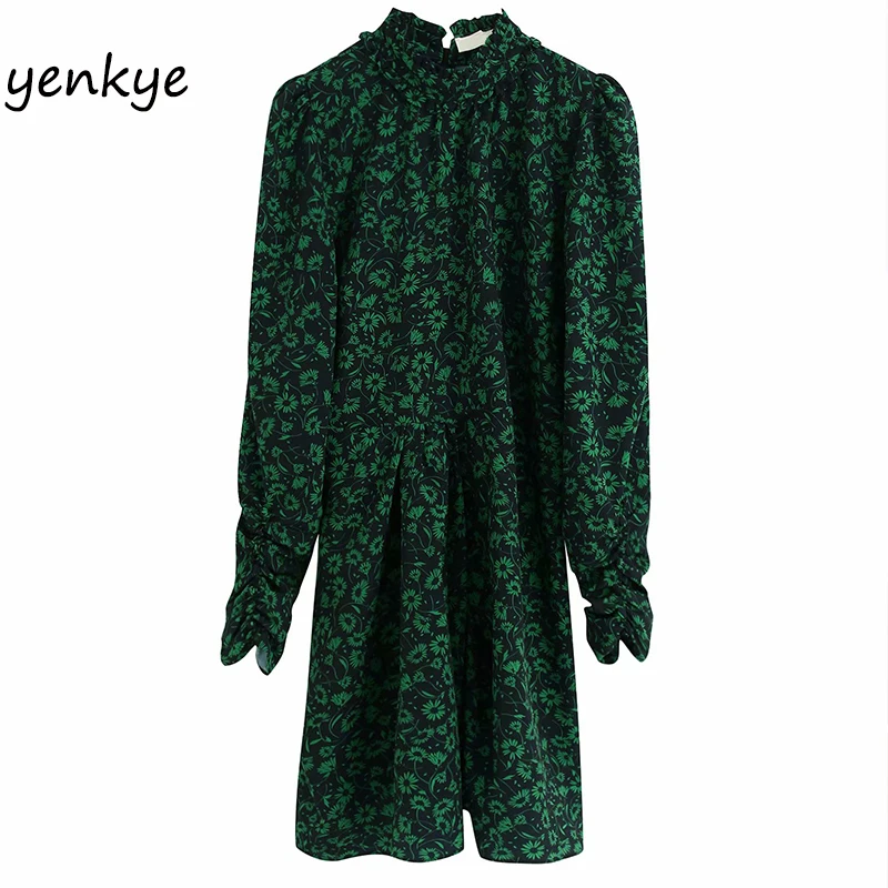 Винтажное зеленое Драпированное Платье с принтом женское асимметричное платье