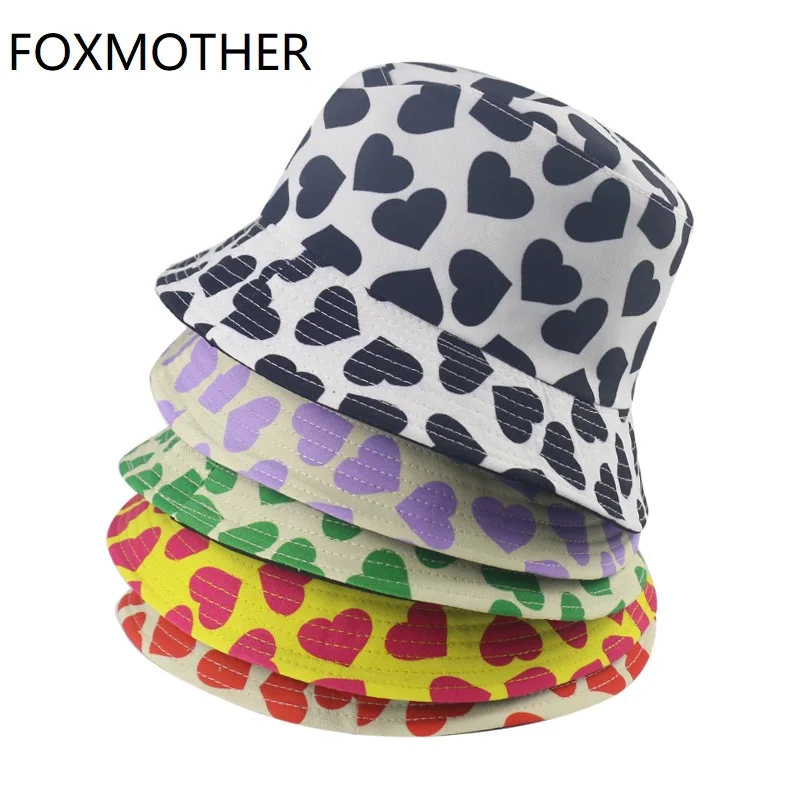 FOXMOTHER новая модная модель в стиле «любящее сердце» печатная Панама шляпа Реверсивный шапки для рыбаков и женщин, мужские и женские бейсболь...