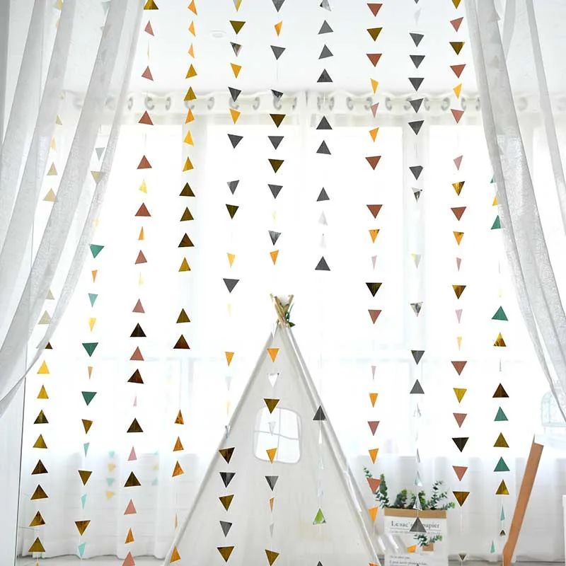 

2M Gold Paper Bunting Mini Triangles Flags Marriage Garlands Wedding Banners Graduation Baby Shower Birthday Party Hanging Decor