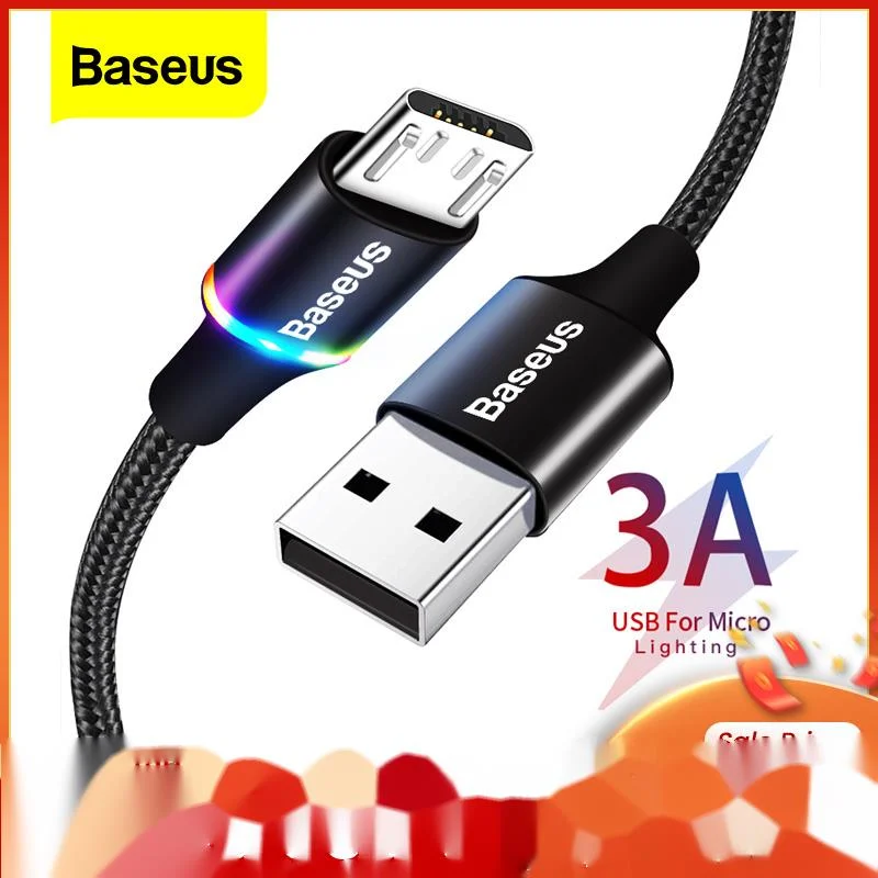 

Baseus LED Lighting Micro USB Cable 3A Fast Charging Charger Microusb Cable For Samsung Xiaomi Android Mobile Phone Wire Cord 3m