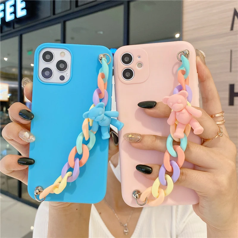 

Korea Candy soft silicone cute Phone case For One plus Nord 9pro 8T 8 7T 7 Pro 6T 6 5T 5 with cartoon love heart bear gift chain