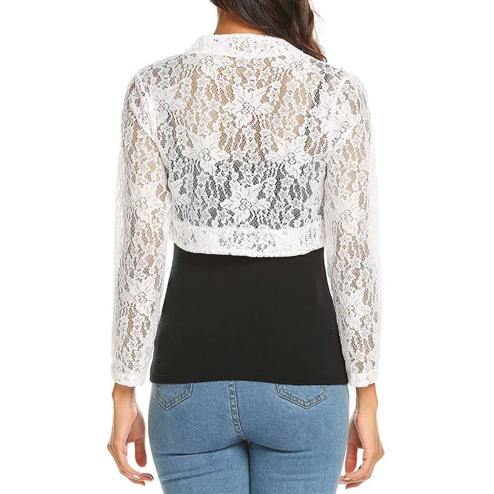 Элегантные женские кружевные Болеро кардиган крючком Прозрачный укороченный жакет вечерние накидки свадебные кружевные шали