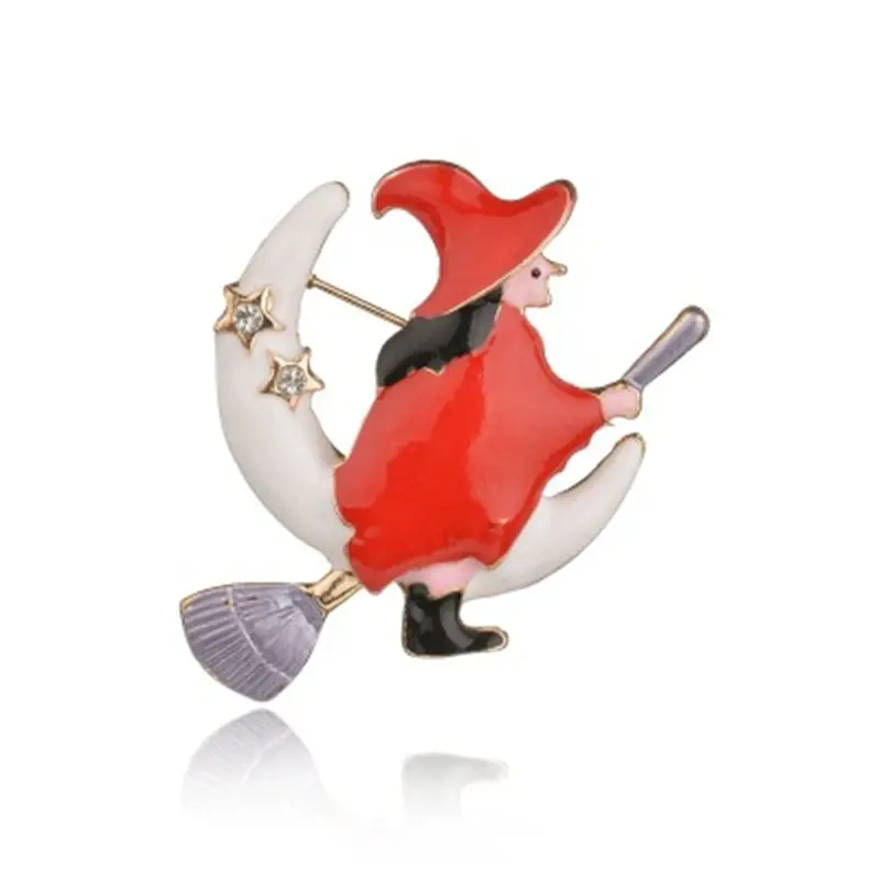 Новая заколка на Хеллоуин броши сплав цинка метла Хэллоуин ведьма красная