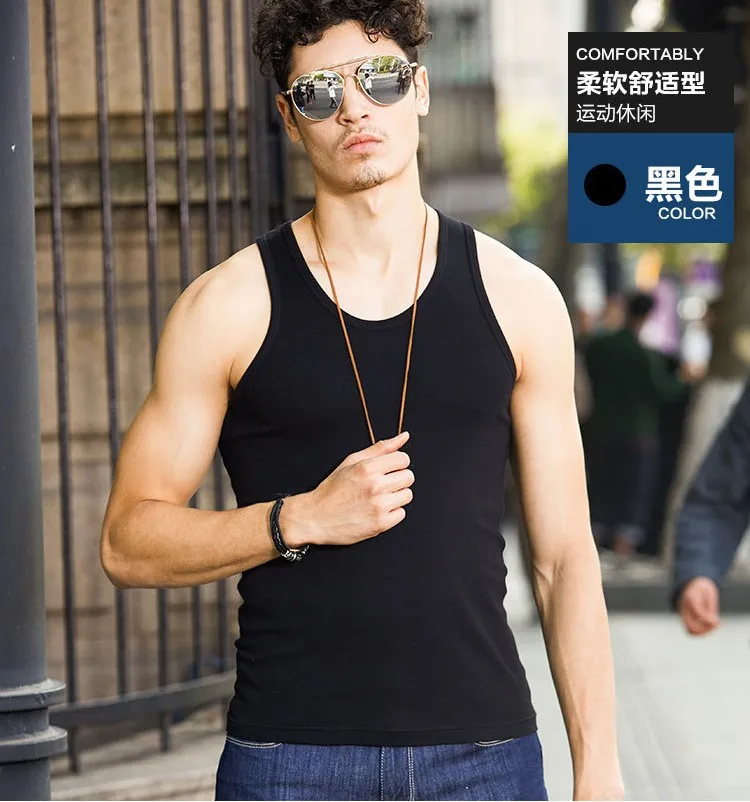 

Mens Sleeveless Tank Top Solid Muscle Vest Slimfit vest breathable sports bottoming shirt Undershirt O-neck Gymclothing Tee Top
