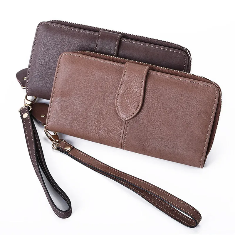 

Jojopugo Men Wallets Long Leather Card Holder Purses & Wallet Genuine Cow Leather Wallets Mobile Phone Clutch for Men