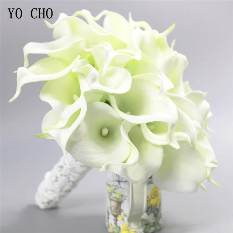 

YO CHO Artificial Calla Sunflower Wedding Bridesmaids Bouquet PU Silk Bridal Bouquet Fake Flowers Marriage Wedding Bouquet Flore