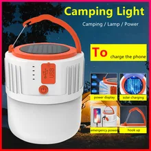 LED Camping Light Outdoor Portable USB Rechargeable Tent Lantern Solar Bulb With Phone Charge For Hiking BBQ Fishing