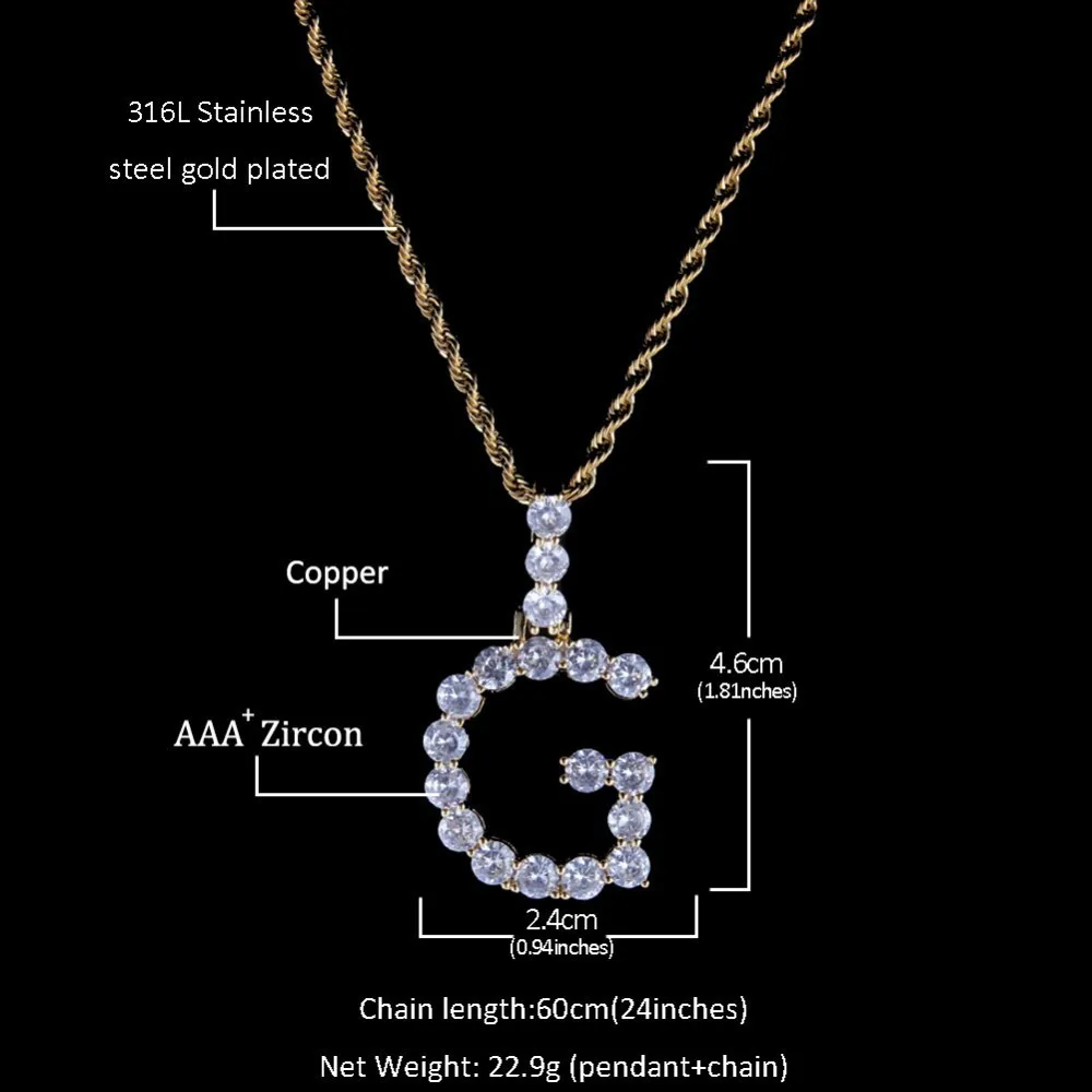 TBTK 26 первоначальных букв медь Iced Out буквы с кристаллами с цепочкой ожерелье Золото унисекс талисманы Роскошные ювелирные изделия подарок