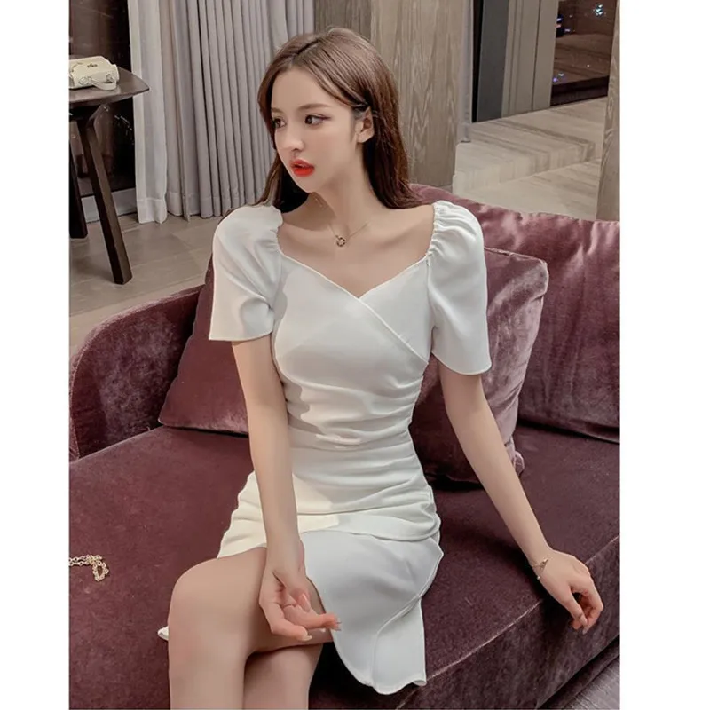 

New retro dress 2021 summer French sexy slim bag hip group mocking