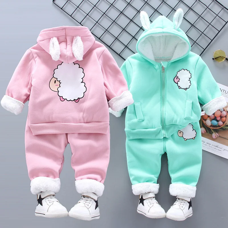 

Winter Thick Warm Girls Clothing Set Plush Cotton Suit For Baby Girl Heavy Withstand The Severe Cold Toddler Children Clothes
