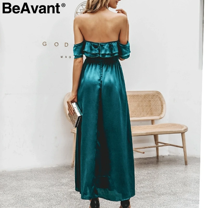 BeAvant Элегантное зеленое вечернее платье с рюшами и высокой талией сексуальное