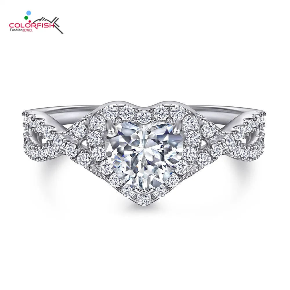 

Цвет рыбы в форме сердца кольца для женщин крест 925 стерлингового серебра Подарок на годовщину свадьбы 0.75ct Сона невесты, ювелирное изделие д...