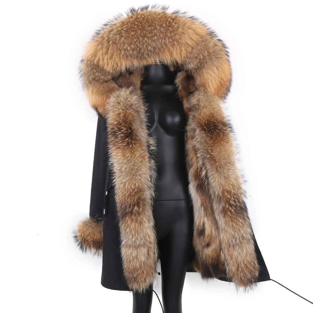 

2021 Winter Jacket Women Real Fur Coat 7XL Long Waterproof Parka Natural Raccoon Fox Fur Streetwear Detachable Outerwear