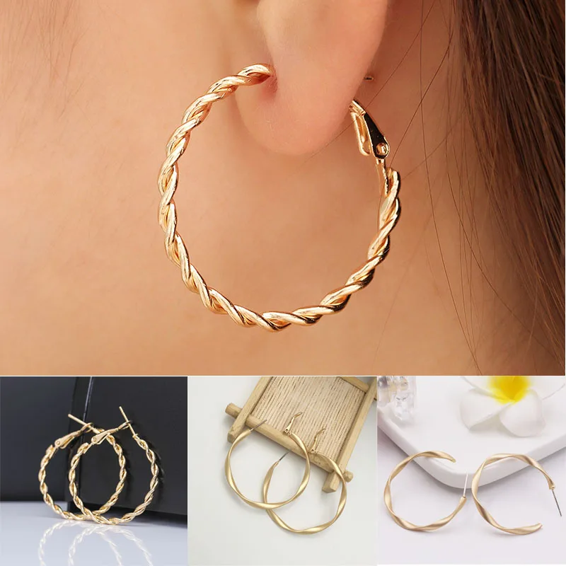 Женские серьги простые большие круглые золотого цвета петли для женщин модные