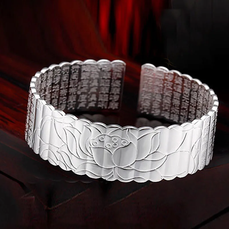 Тибетский серебристый цвет браслет с цветком лотоса и для женщин регулируемый