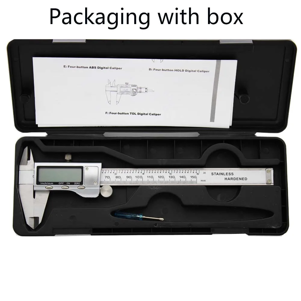 Цифровой штангенциркуль 0-150 мм/" металлический корпус из нержавеющей стали цифровой штангенциркуль точный измеритель Электронный штангенциркуль - Цвет: Packaging with box