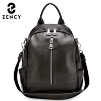 zency fashion women backpack 100 cowhide genuine leather black travel bags girls schoolbag notebook high quality knapsack