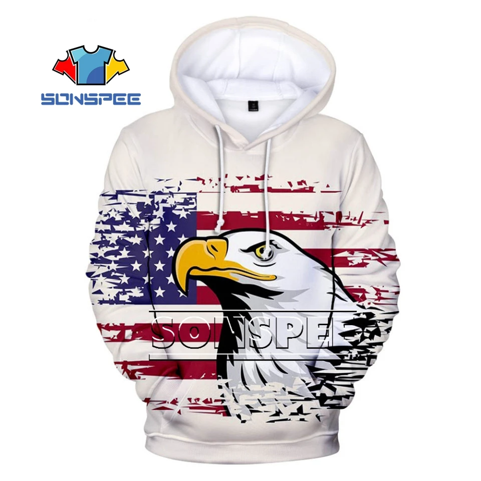 Мужская и Женская толстовка SONSPEE с 3D принтом в виде черепа Орла США национального