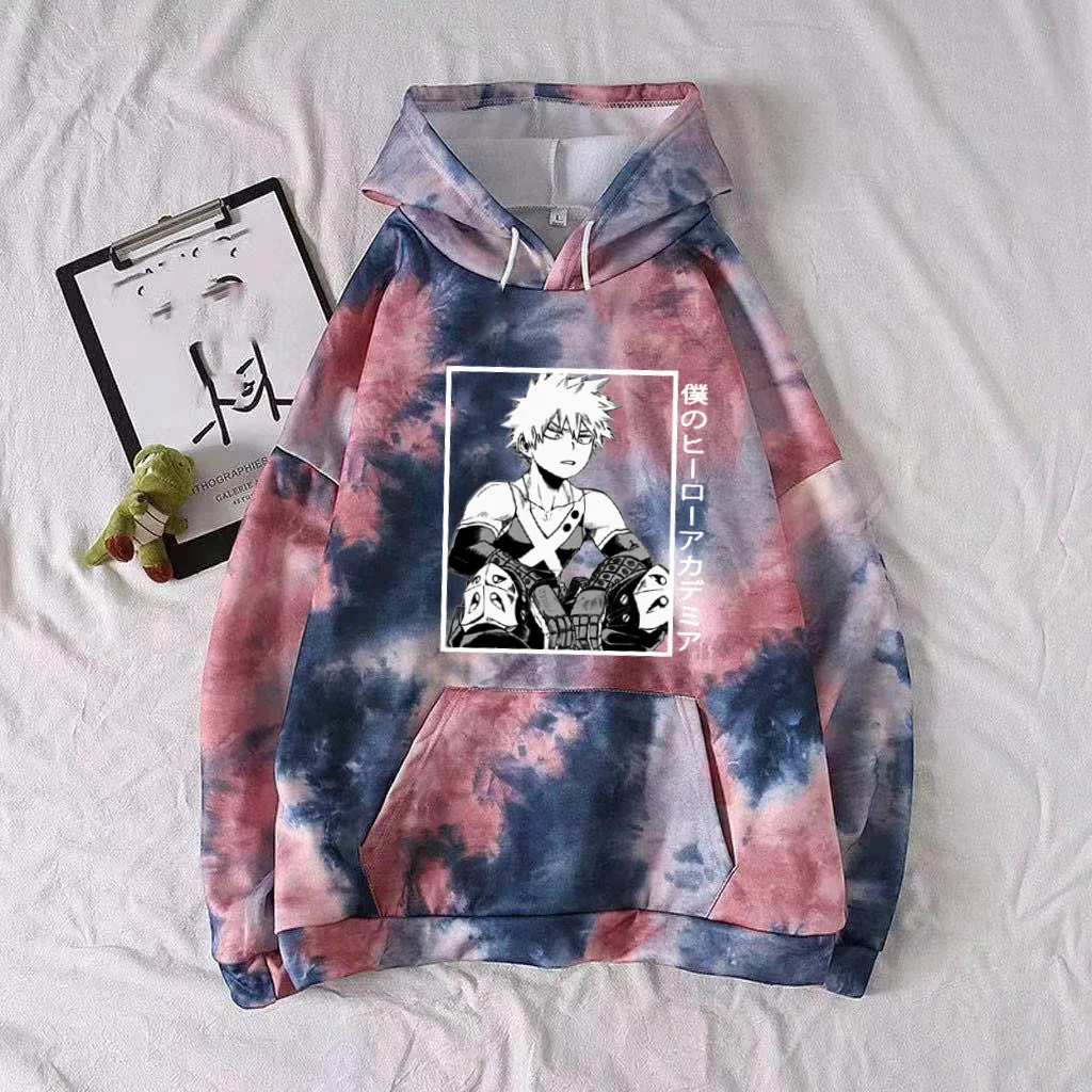 

Hot Anime Hoodie My Hero Academia Tie-dye Pullovers Tops Long Sleeve Fashion