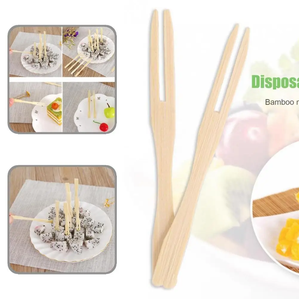 

Bamboo 80Pcs/Set Pragmatic Two-tooth Disposable Forks Portable Disposable Forks Ergonomic Design for Party
