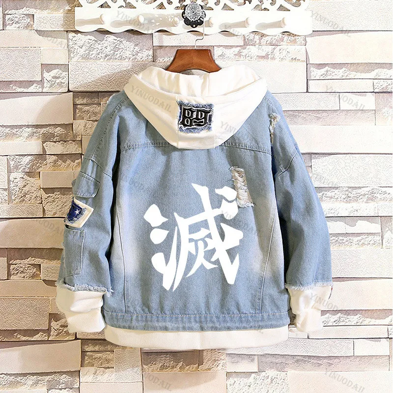 

Anime Demon Slayer Denim Jacket Kamado Tanjirou Cosplay Hoodie Kimetsu No Yaiba Men Women Autumn Winter Coat Streetwear