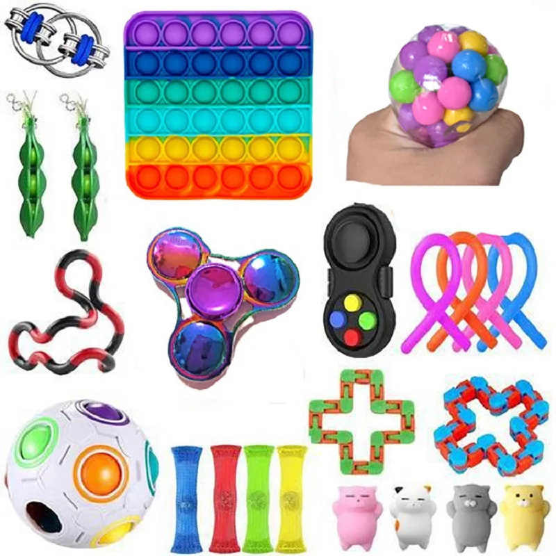 Fidget Toy Sets with Pack Pop Antistress Figet Toys Box Set Fidget Toys Pack Set Push Bubble Sensory Toy Squishy Stress