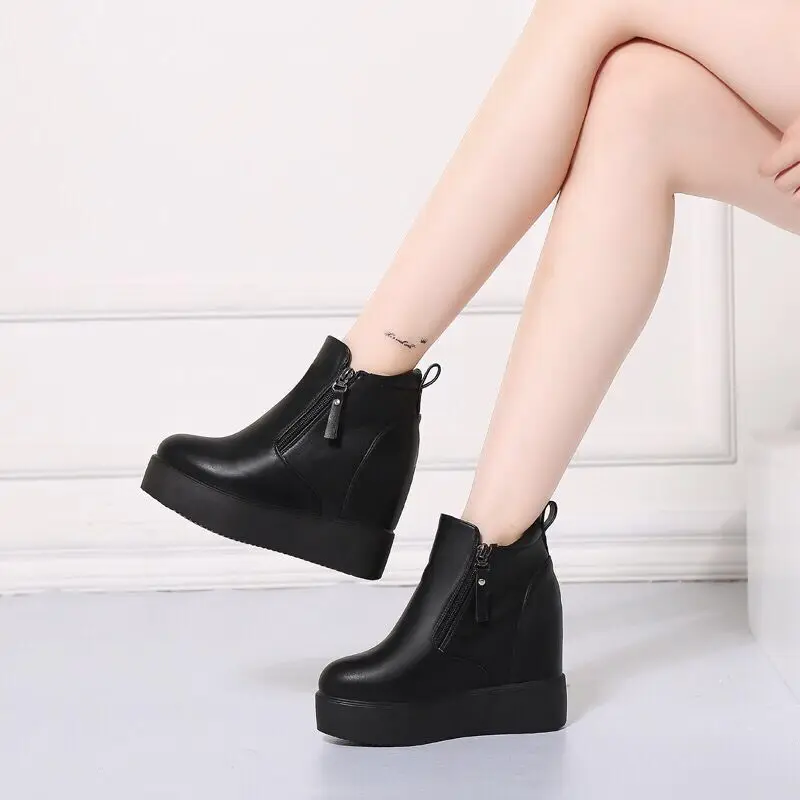 

2021 Spring and autumn new inner heightening short boots women's slope with high heel single boots British Martin boots women