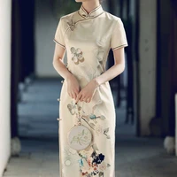 new style 2021 retro temperament young modified dress girl summer long cheongsam dresses for women regular