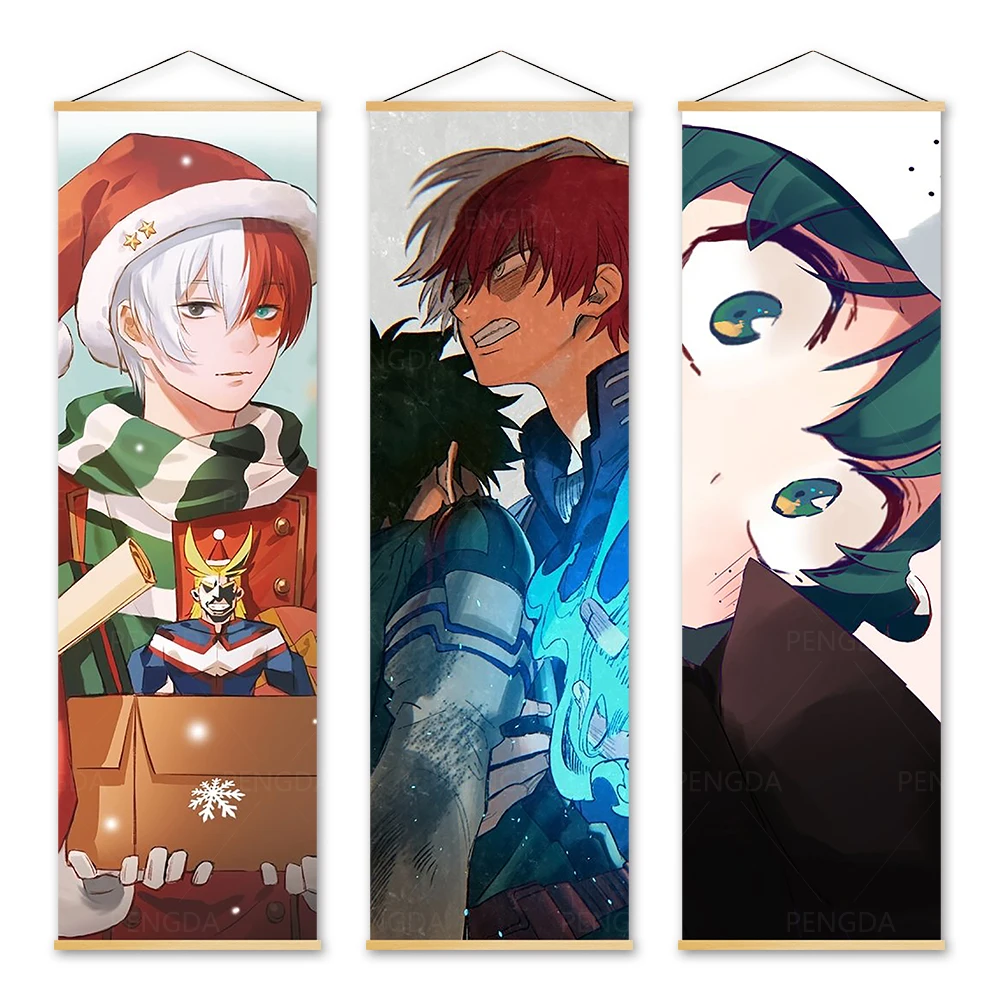 

Print Canvas Poster My Hero Academia Home Decoration Wall Artwork Famous Animation Role Picture Wooden Scroll Hanging Painting