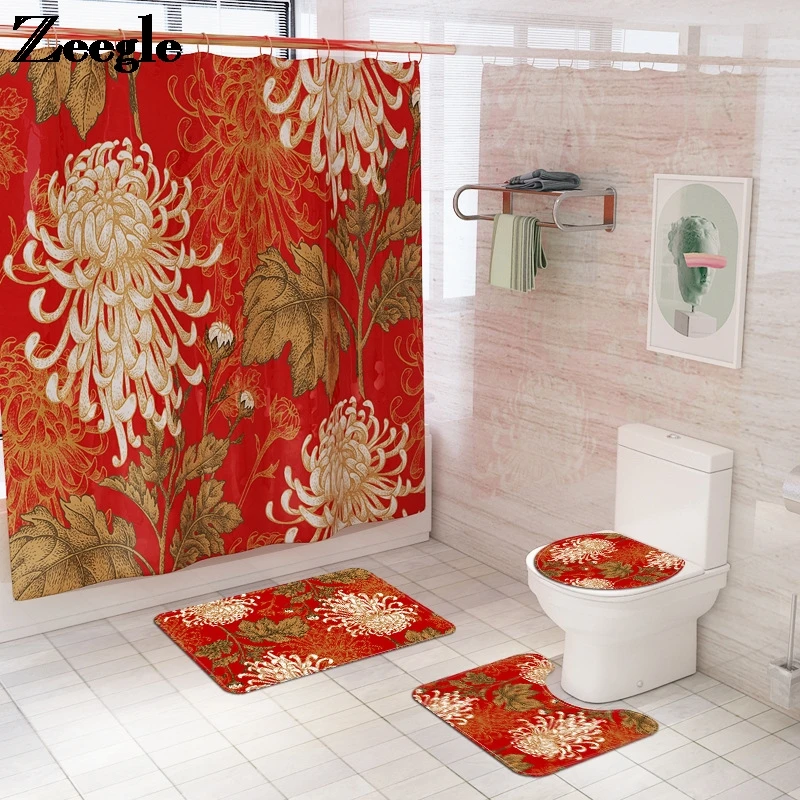 

Радостный Цветочный Коврик для ванной и душевая занавеска набор нескользящий коврик для сидения унитаза Противоскользящий коврик для душа