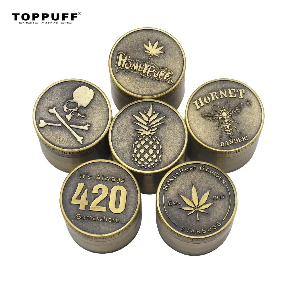 TOPPUFF латунь Стиль цинковый сплав ручной измельчитель 40 мм 4 труба металлическая