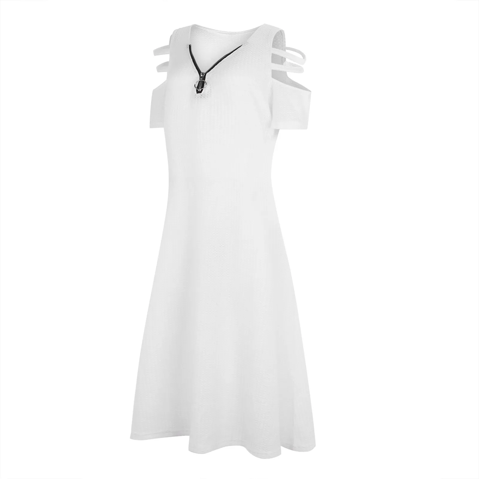 

Summer Dress For Women 2021 Fashion Casual V-neck Short Sleeve Strap Open Back Sexy Zipper Dress Female Loose Party Dresses#35