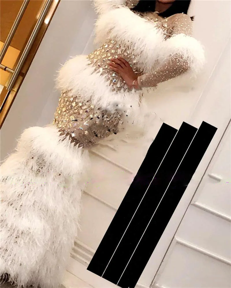 Major Beading Feather Prom Dresses Long Sleeves Illusion Dubai Arabic Plus Size Mermaid Evening Dress Sheer Neck robe de soiree