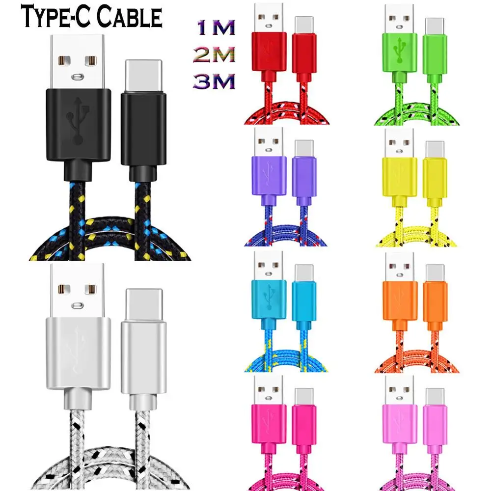 Nylon Weave Type C Cable For Samsung Galaxy S10 S9 S8 Plus 1 2 3m Fast Charging Type-c Data for Xiaomi Redmi Note 7 MI 9 8 | Мобильные